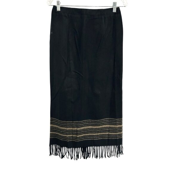 Sheri Martin Sz 8 Black Fringe Trim Long Straight Pencil Sweater Skirt Office - Picture 1 of 9